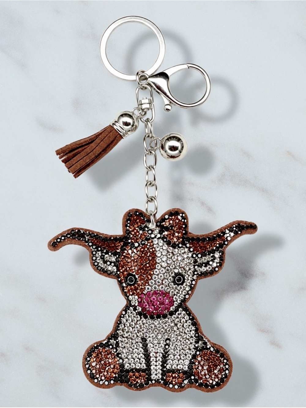 Longhorn Brown Rhinestone Charm Keychain